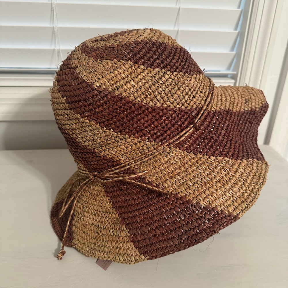 Striped Brown & Tan Woven Sun Hat